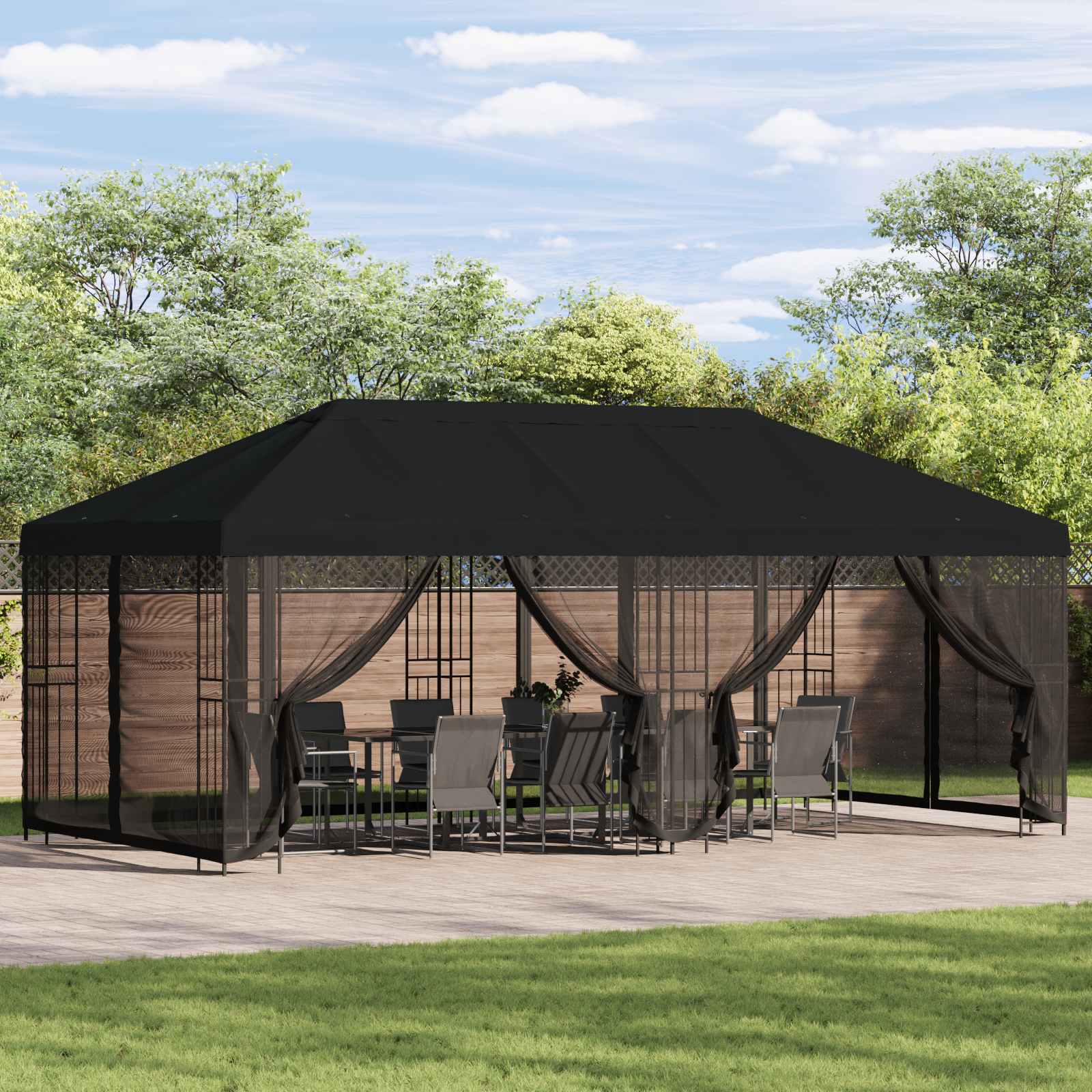 Gazebo con pareti laterali 6 x 3 m Nero Poliestere e Acciaio