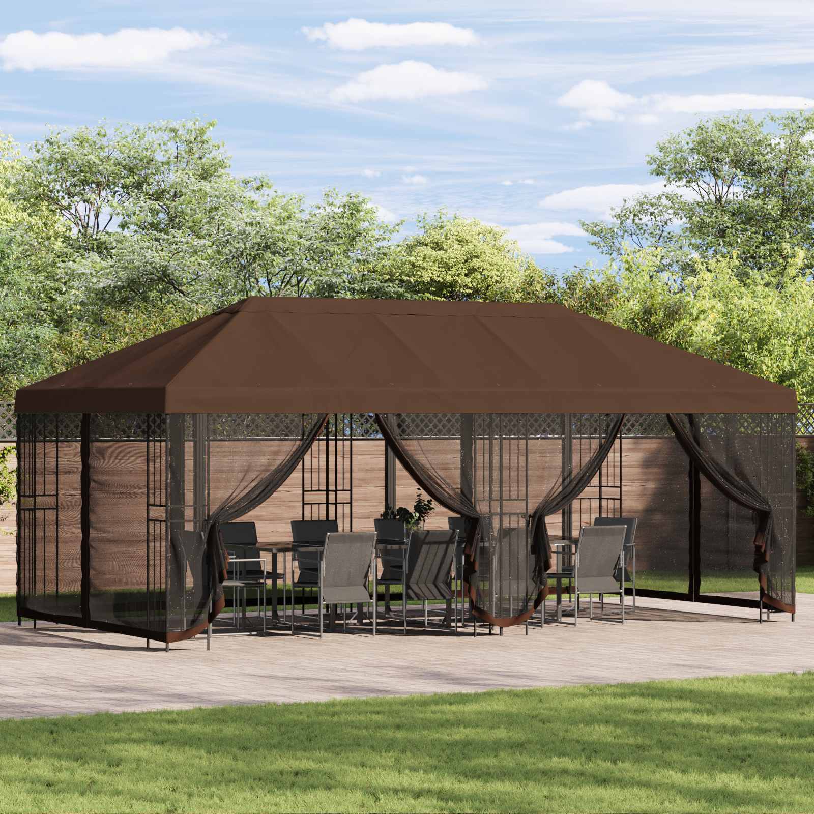 Gazebo con pareti laterali 6 x 3 m Marrone Poliestere e Acciaio