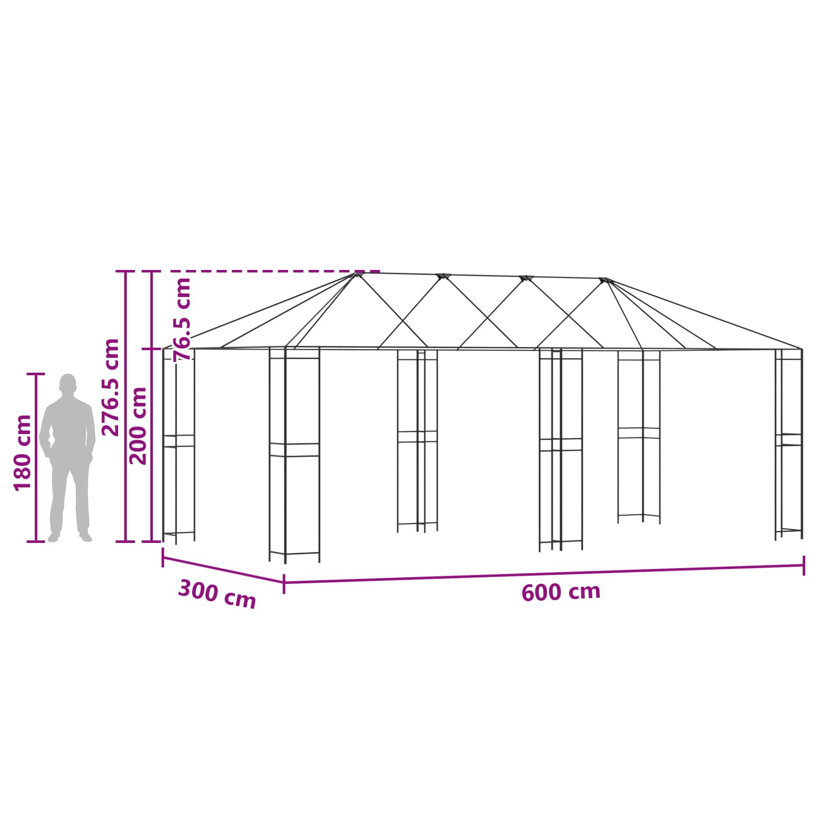 Struttura per gazebo senza tessuto per gazebo 6 x 3 m Nero