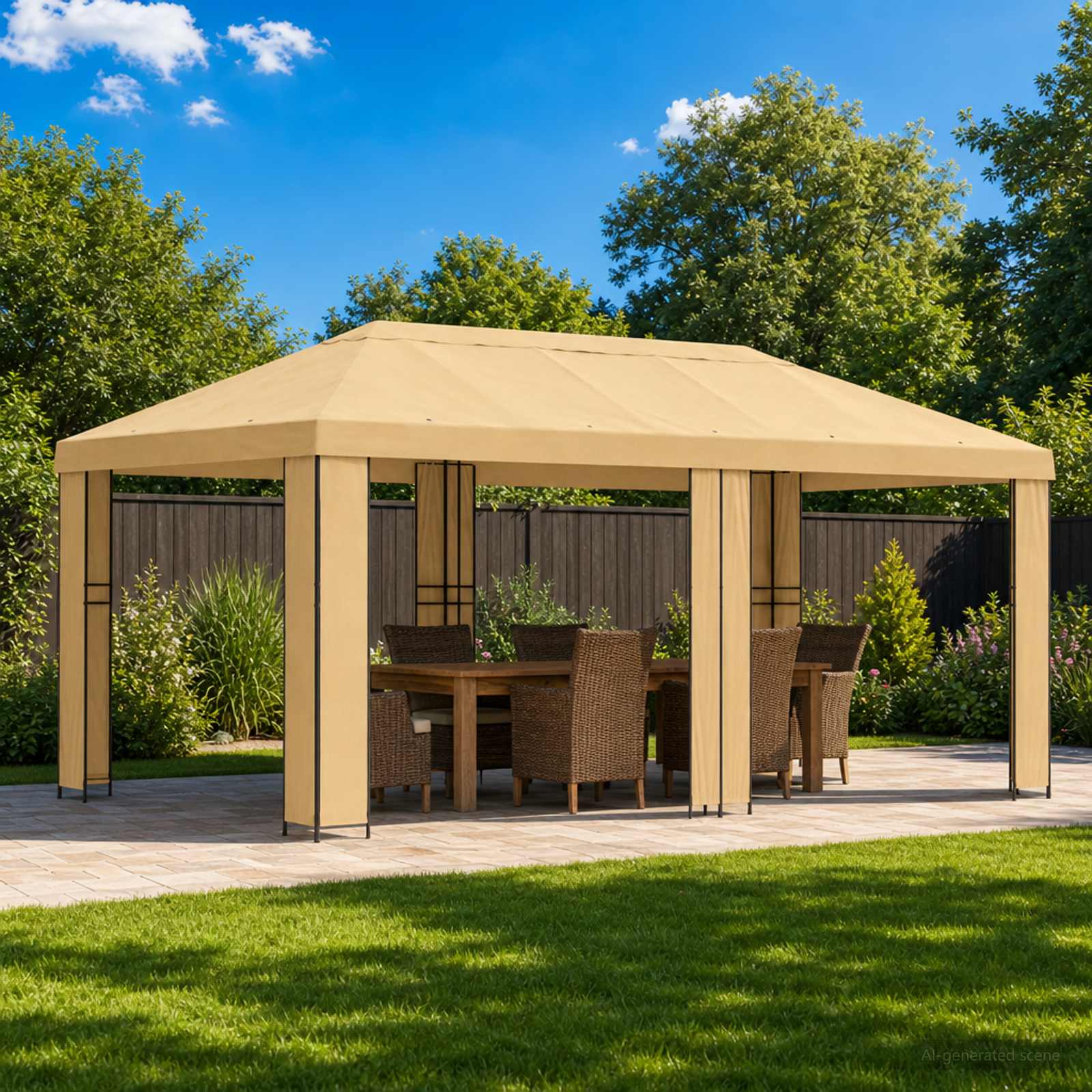 Gazebo da giardino 6 x 3 m Crema Poliestere e Acciaio 190 gsm