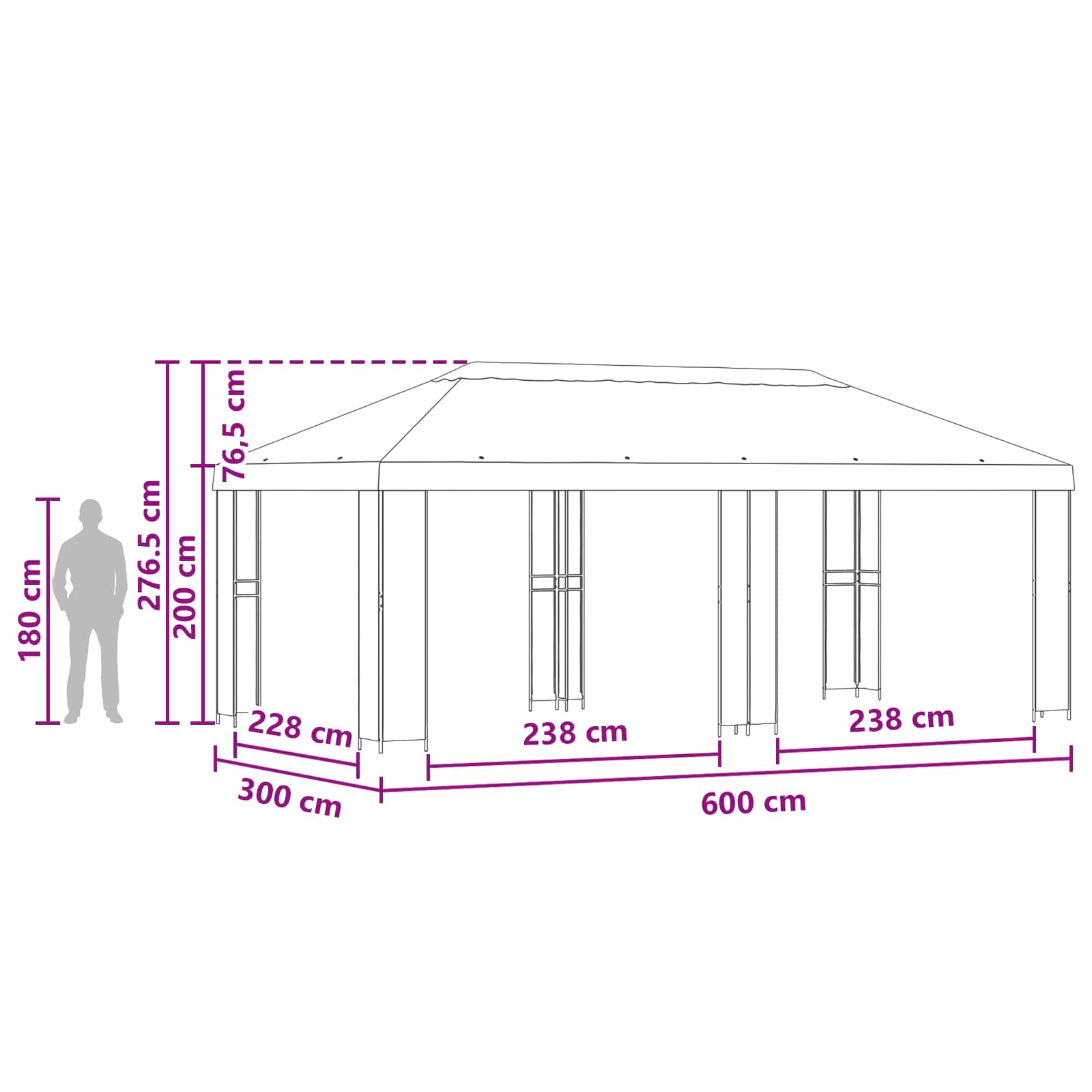Gazebo da giardino 6 x 3 m Giallo Poliestere e Acciaio 190 gsm