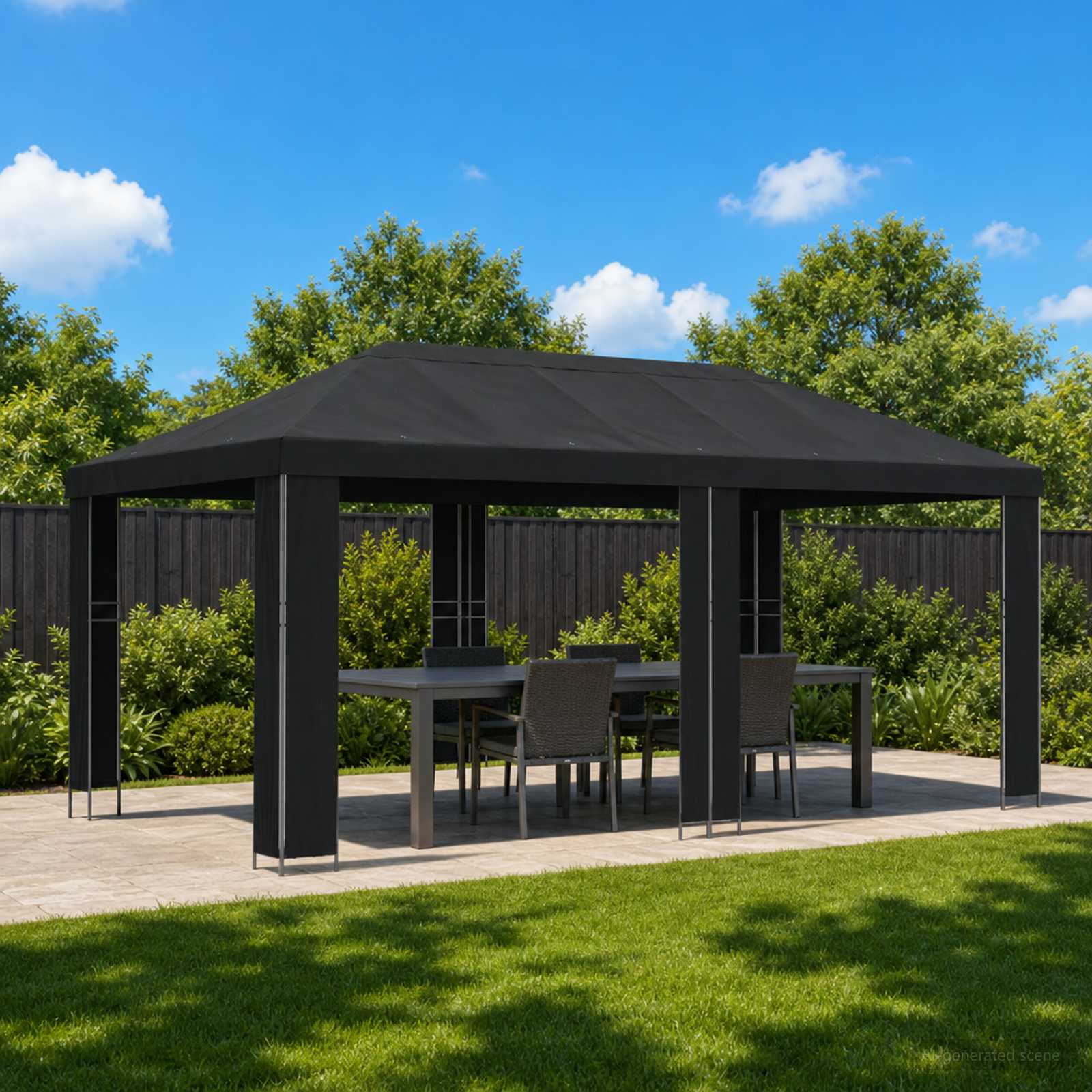 Gazebo da giardino 6 x 3 m Nero Poliestere e Acciaio 190 gsm