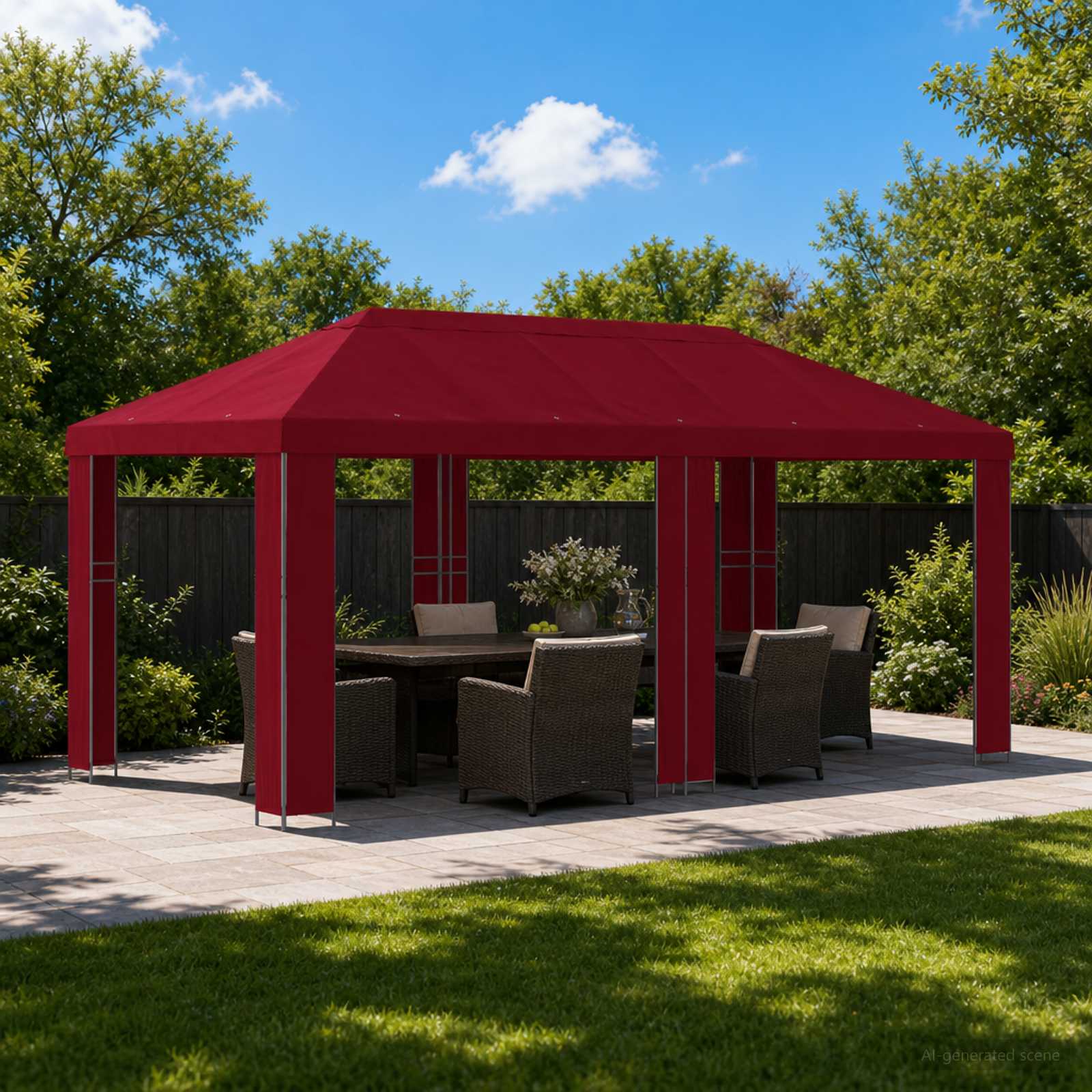 Gazebo da giardino 6 x 3 m Borgogna Poliestere e Acciaio