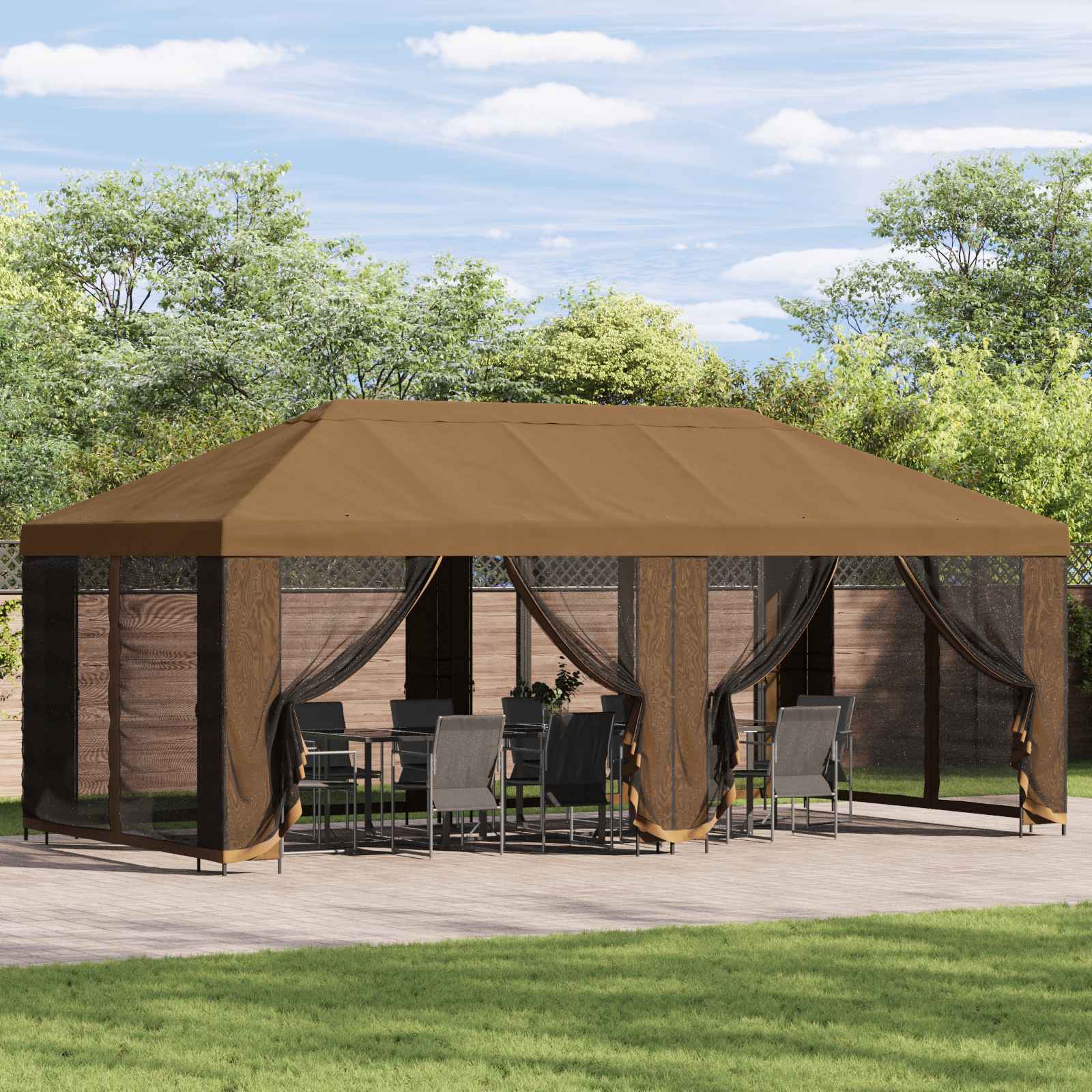 Gazebo da giardino con pareti laterali 6 x 3 m Beige