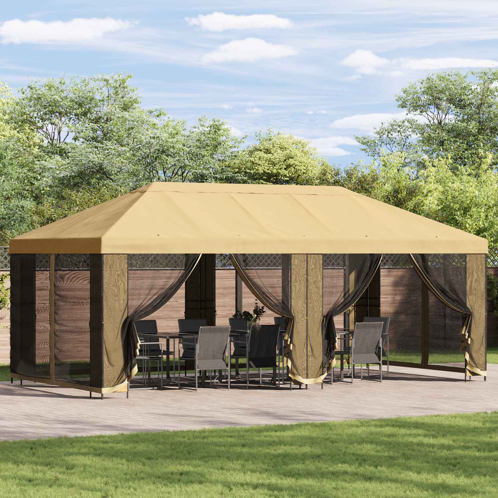 Gazebo da giardino con pareti laterali 6 x 3 m Crema