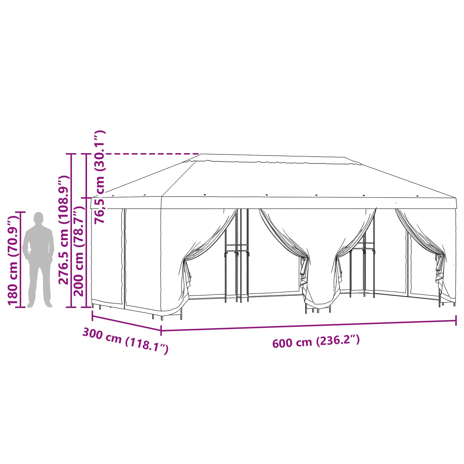 Gazebo da giardino con pareti laterali 6 x 3 m Antracite