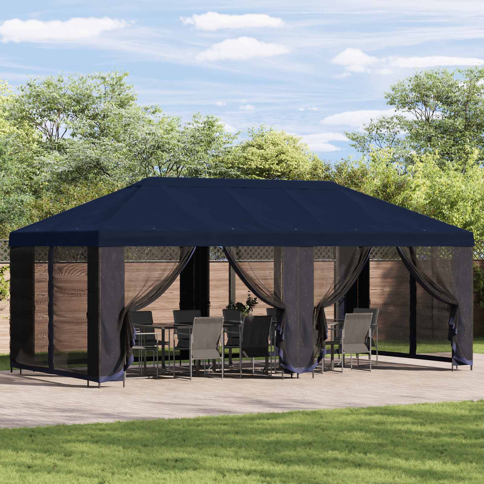 Gazebo da giardino con pareti laterali 6 x 3 m Blu
