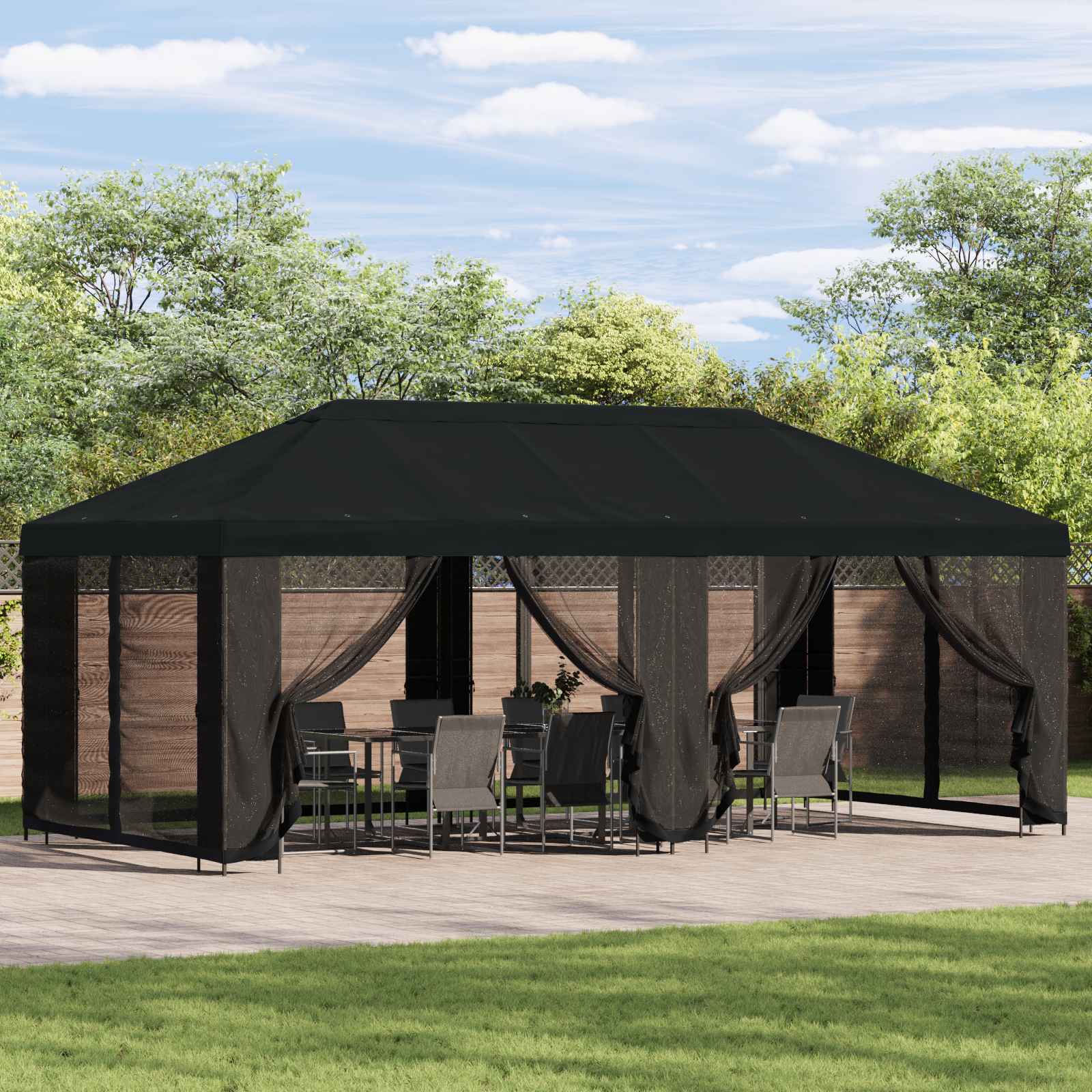 Gazebo da giardino con pareti laterali 6 x 3 m Nero