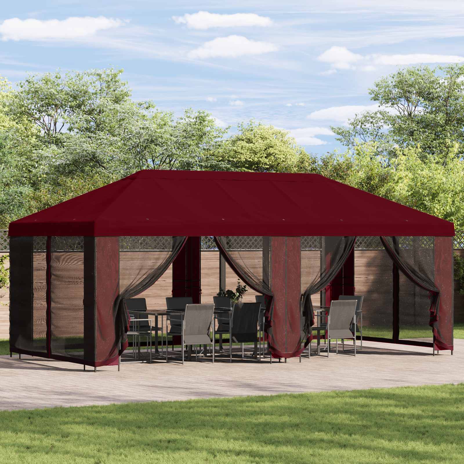 Gazebo da giardino con pareti laterali 6 x 3 m Borgogna