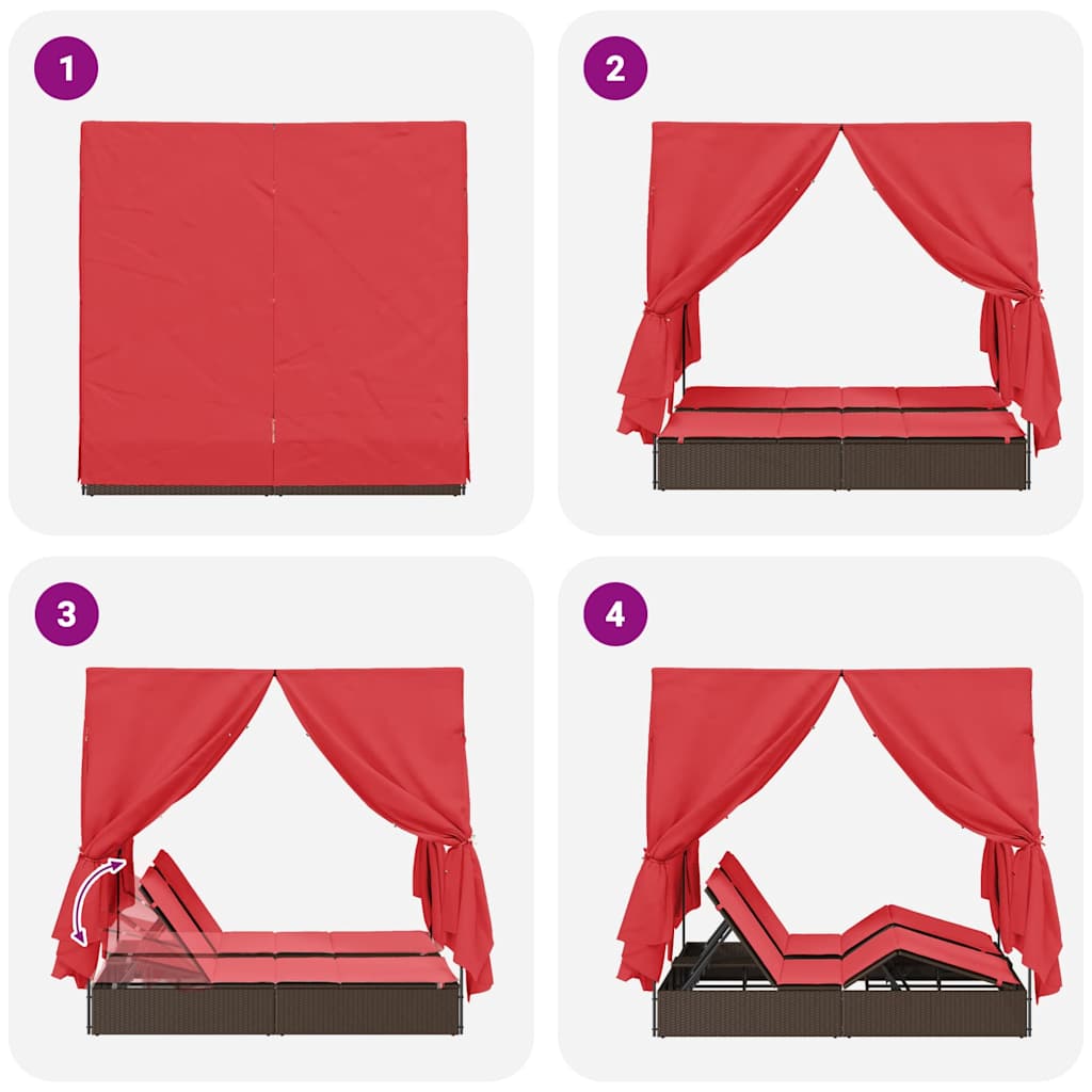 Lettino da sole doppio Rosso polyrattan