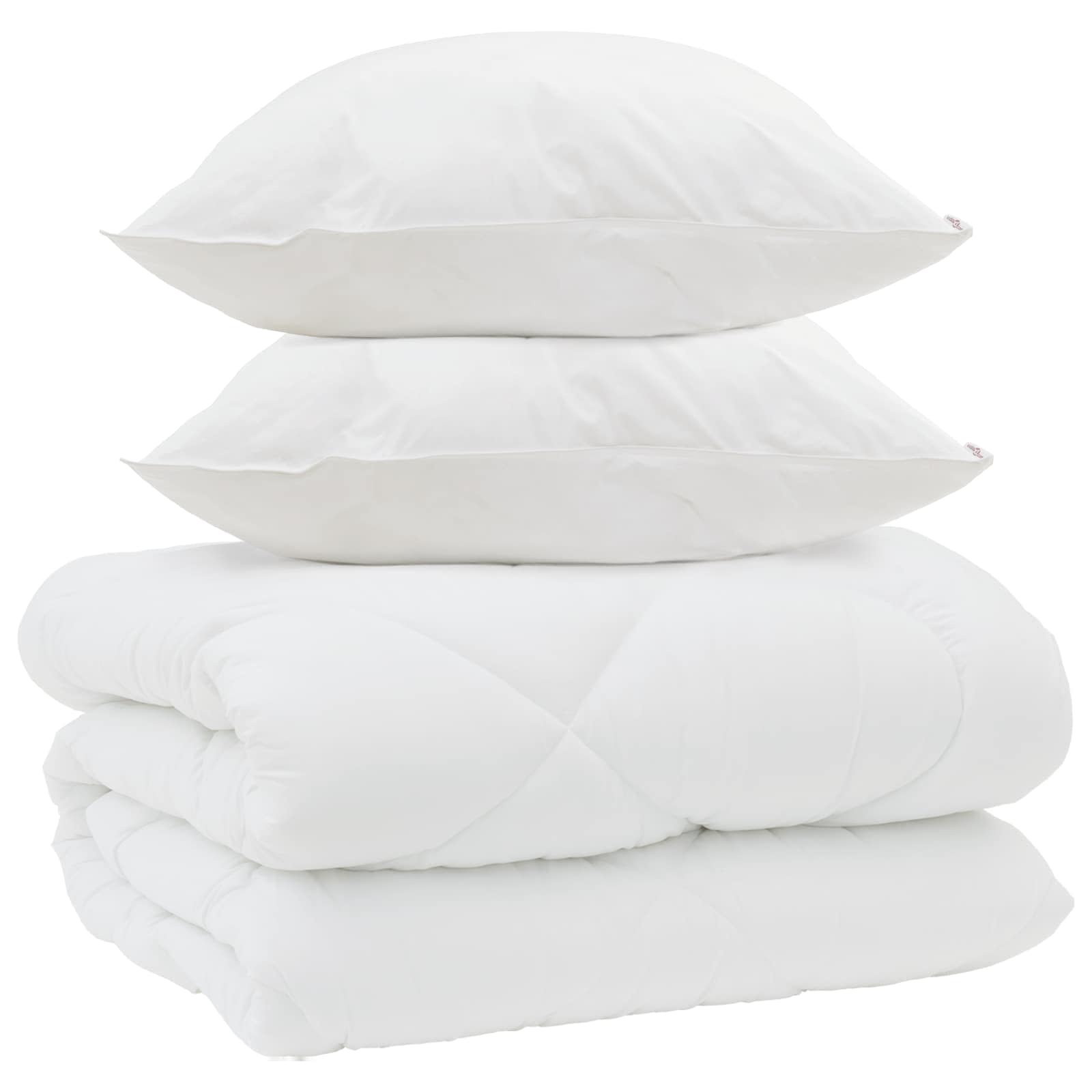 Piumone Invernale con cuscino 3 pz Bianco Microfibra