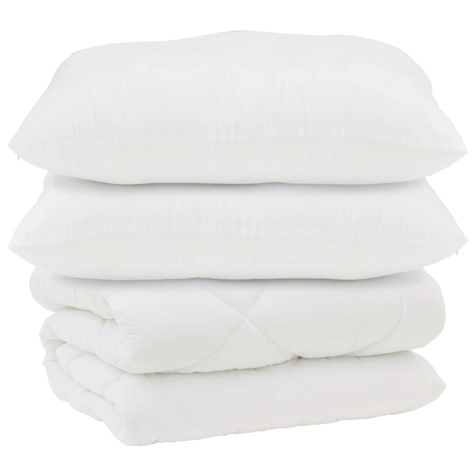Piumone con Cuscini 3 pz Bianco Microfibra e Piuma d'Oca