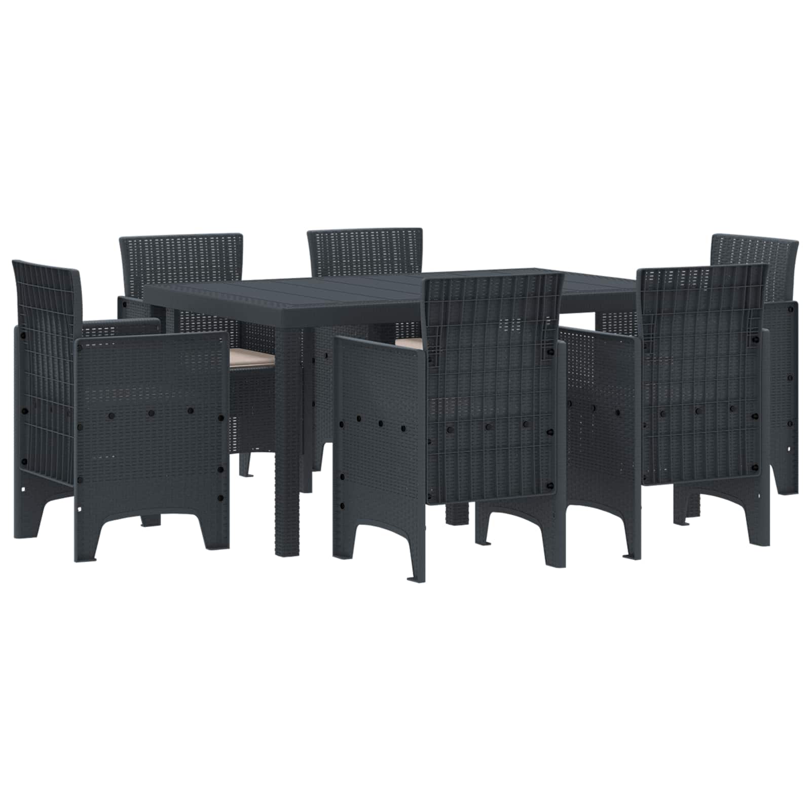 Set da Pranzo per Giardino 7 pz Antracite Rattan Polt
