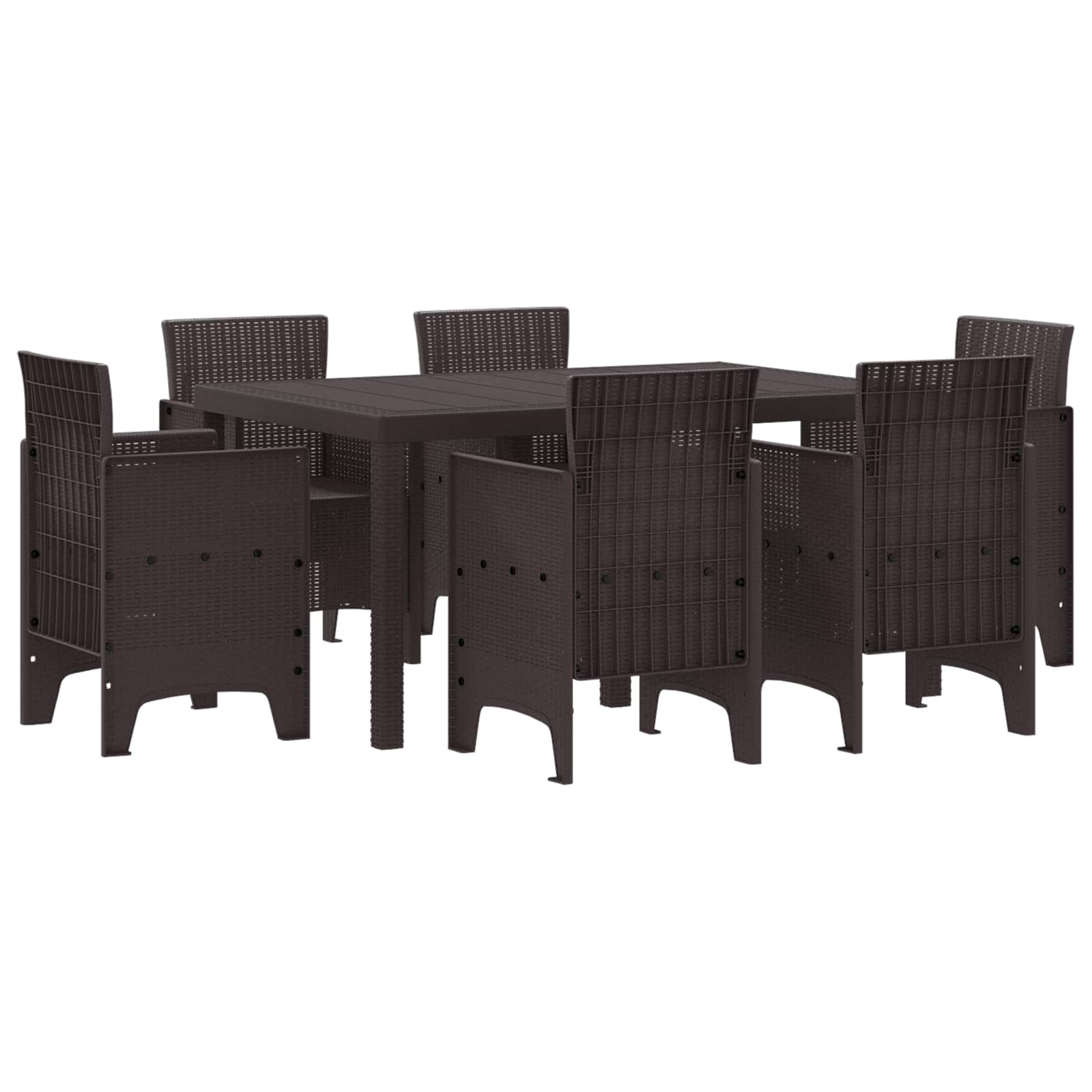 Set da Pranzo per Giardino 7 pz Marrone Rattan Polt