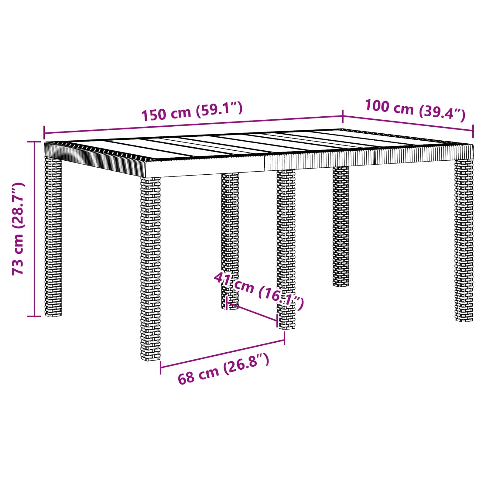 Set da Pranzo per Giardino 7 pz Marrone Rattan Polt