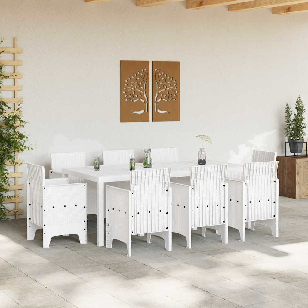 Set da Pranzo per Giardino 9 pz Bianco Polipropilene