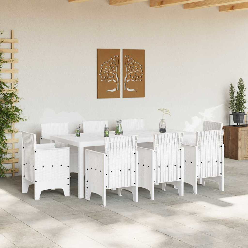 Set da Pranzo per Giardino 9 pz Bianco Polipropilene