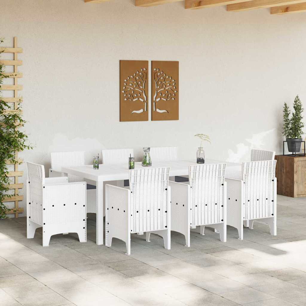 Set da Pranzo per Giardino 9 pz Bianco Polipropilene