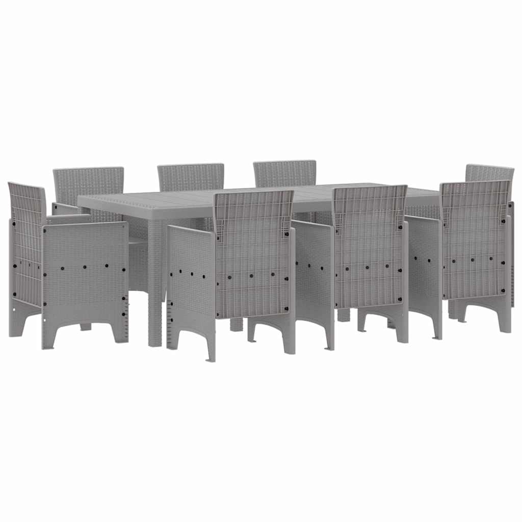 Set da Pranzo per Giardino 9 pz Grigio Chiaro Polipropilene