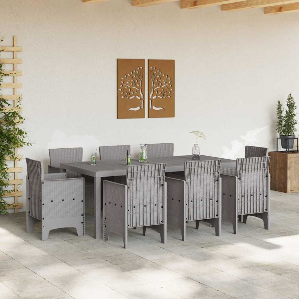 Set da Pranzo per Giardino 9 pz Grigio Chiaro Polipropilene