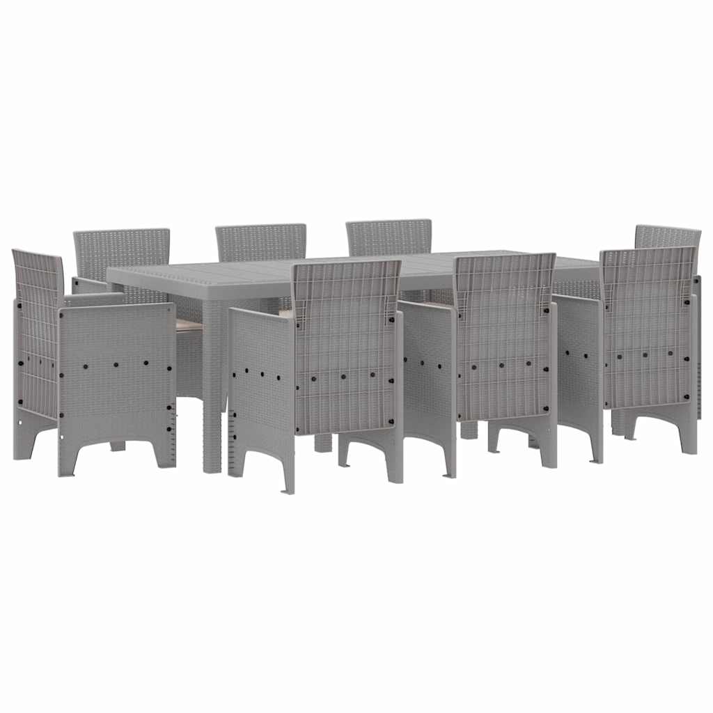 Set da Pranzo per Giardino 9 pz Grigio Chiaro Polipropilene