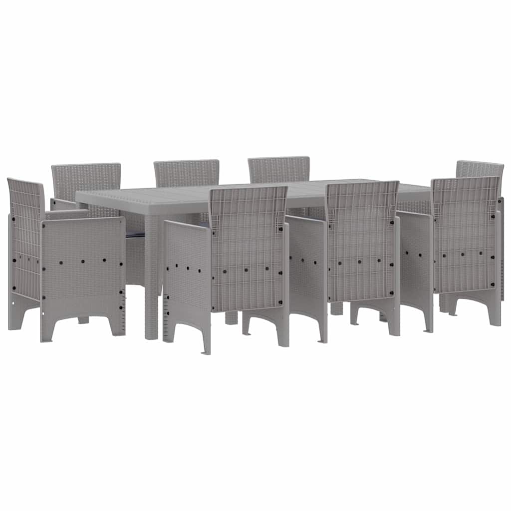 Set da Pranzo per Giardino 9 pz Grigio Chiaro Polipropilene