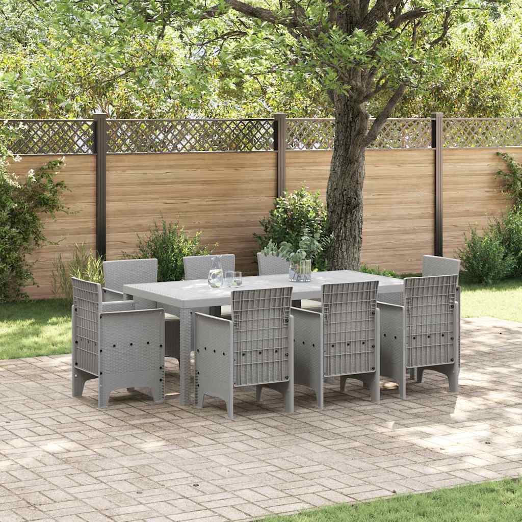 Set da Pranzo per Giardino 9 pz Grigio Chiaro Polipropilene