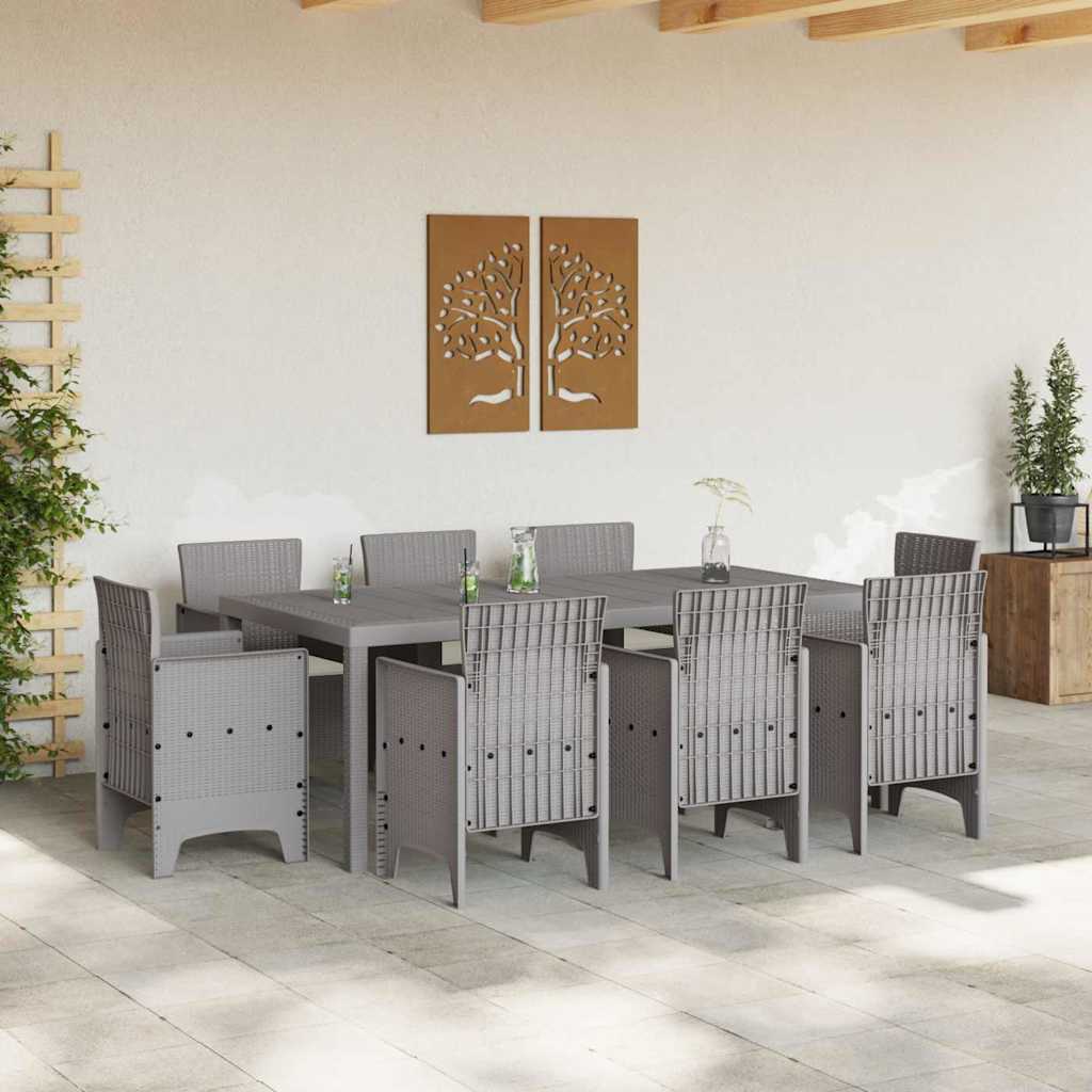 Set da Pranzo per Giardino 9 pz Grigio Chiaro Polipropilene