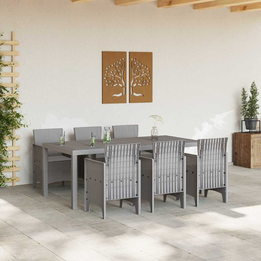 Set da Pranzo per Giardino 7 pz Grigio Chiaro Polipropilene