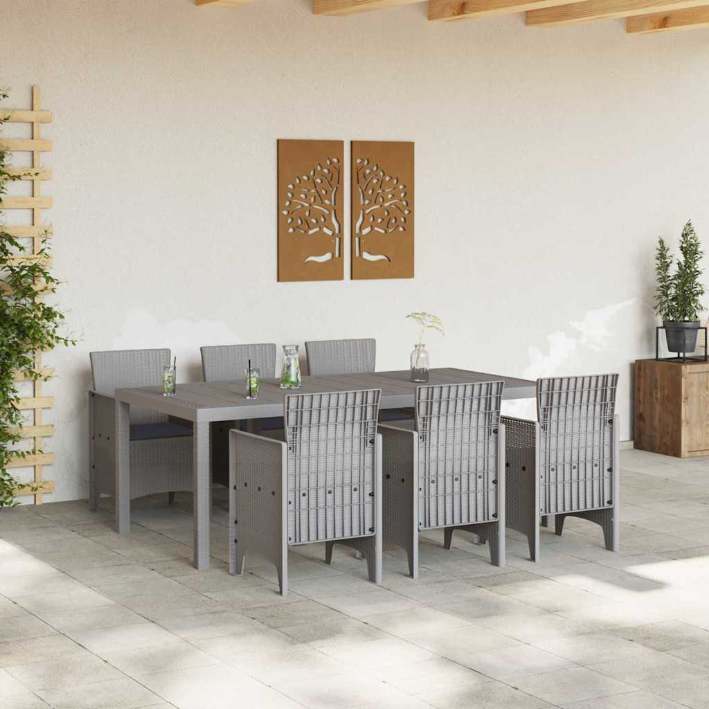 Set da Pranzo per Giardino 7 pz Grigio Chiaro Polipropilene