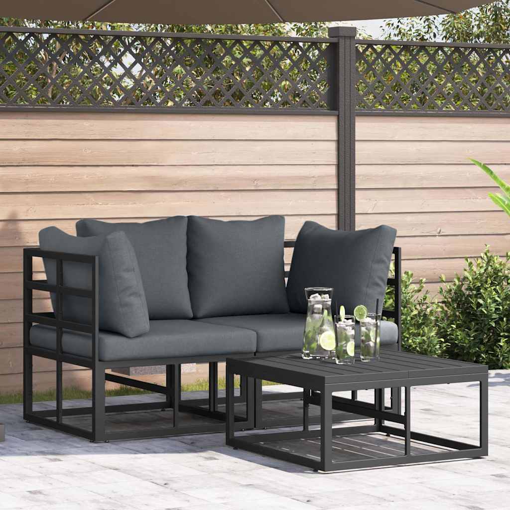 Set Divano da Giardino 3 pz Nero Metallo