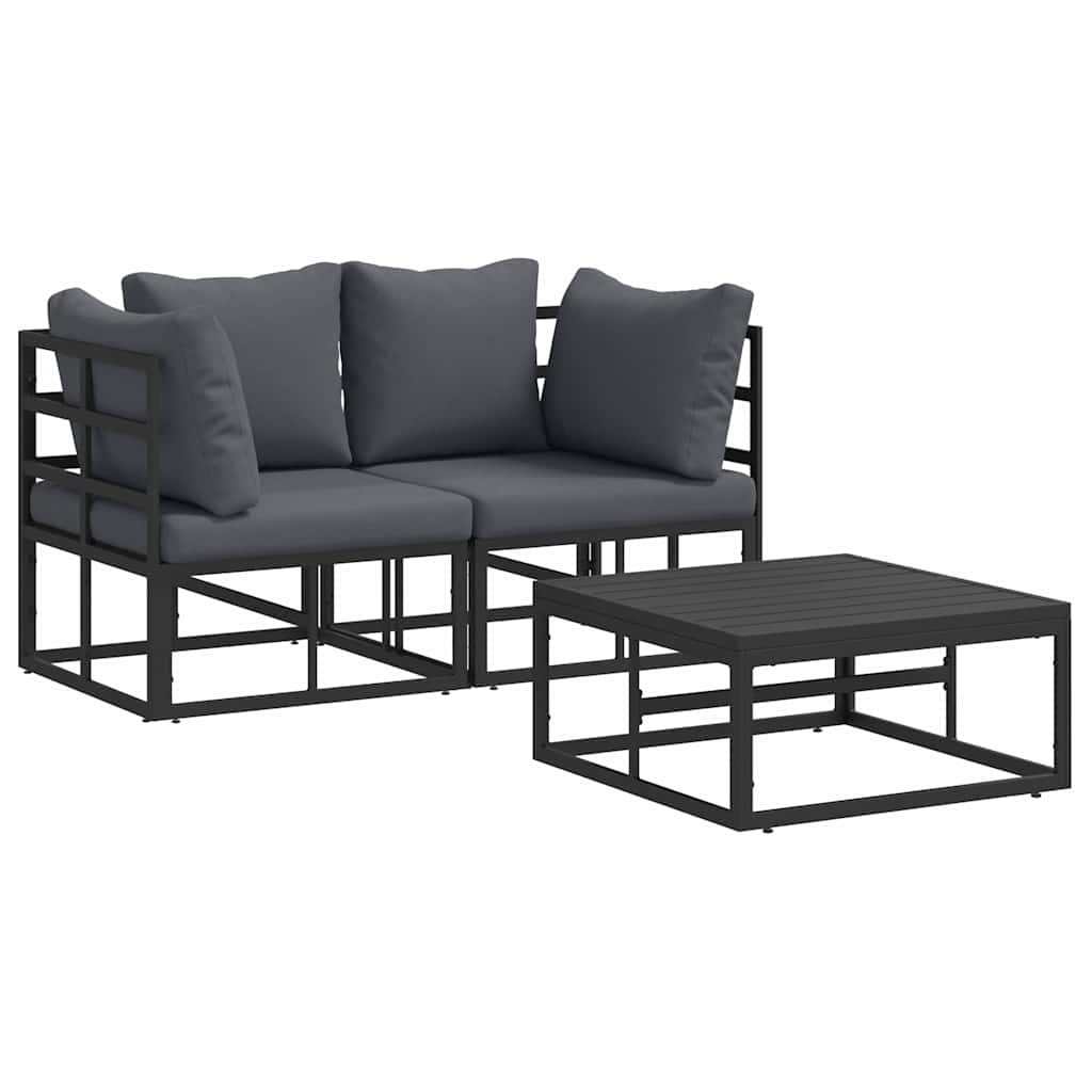 Set Divano da Giardino 3 pz Nero Metallo