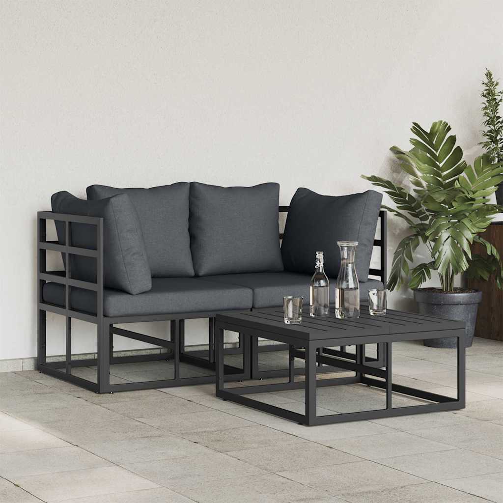 Set Divano da Giardino 3 pz Nero Metallo