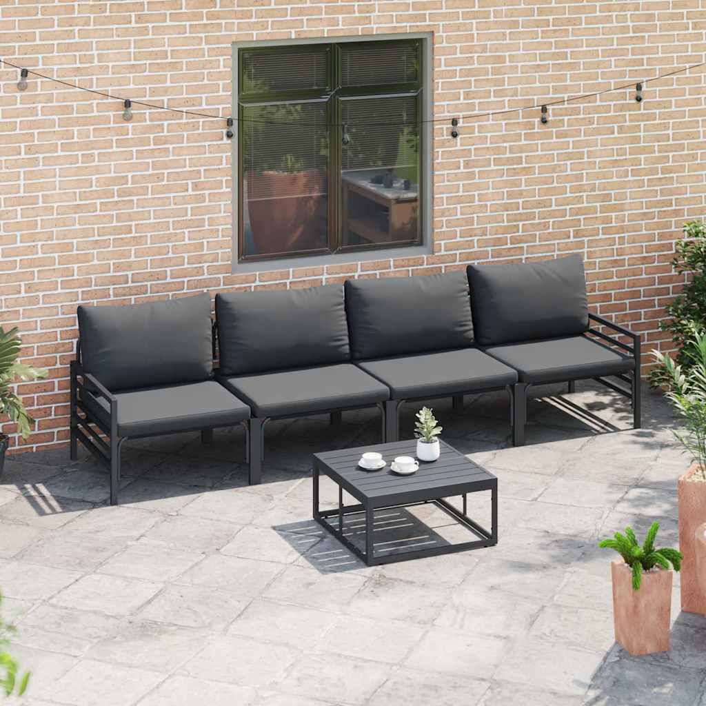 Set Divano da Giardino 5 pz Nero Acciaio