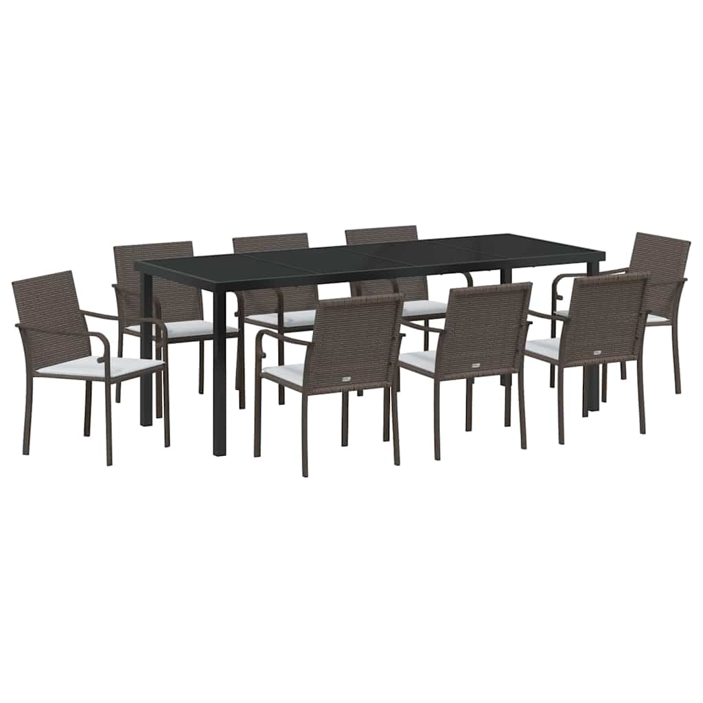 Set da Pranzo per Giardino 9 pz Marrone e Nero Rattan in PE