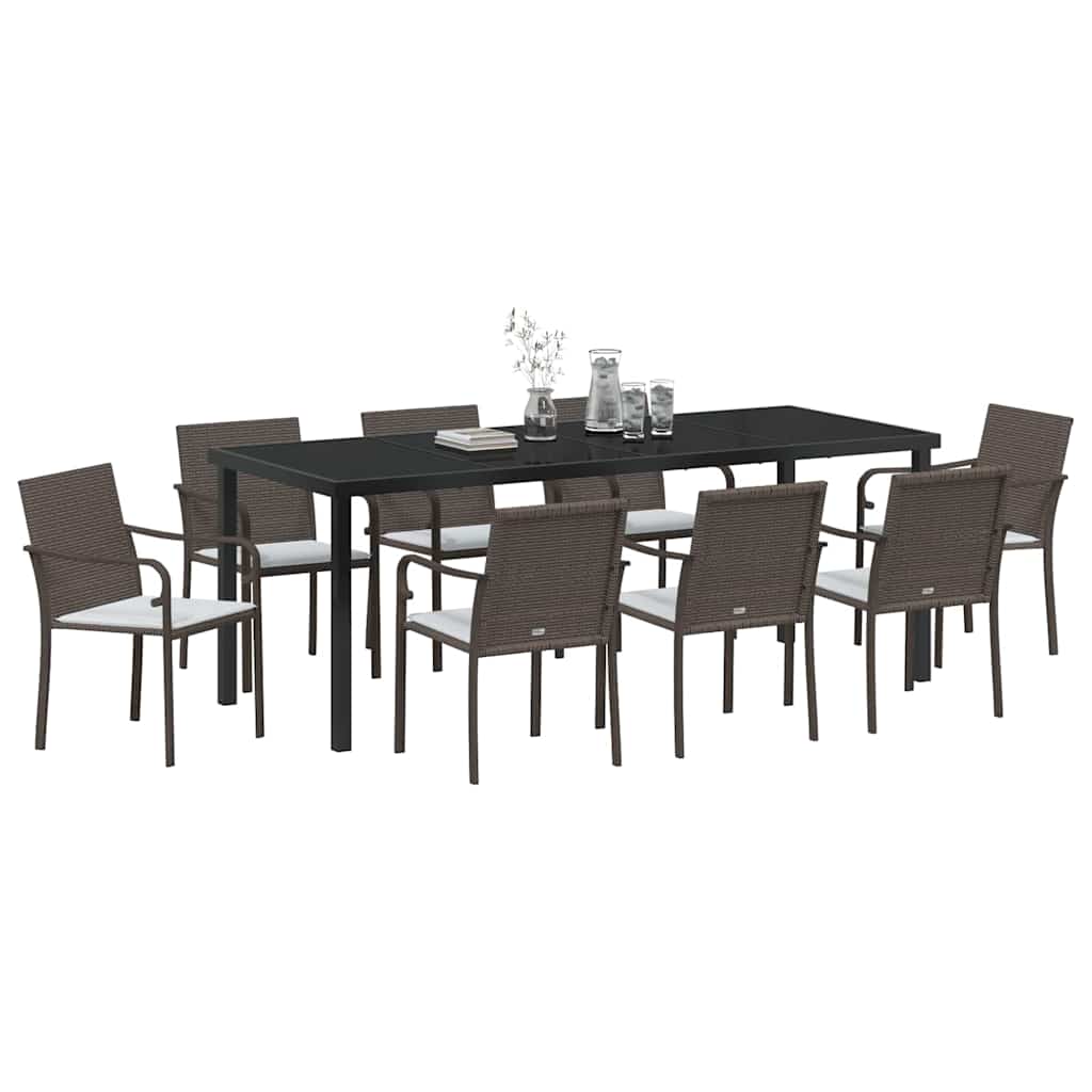 Set da Pranzo per Giardino 9 pz Marrone e Nero Rattan in PE