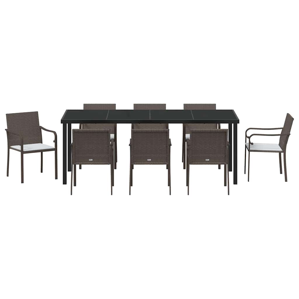 Set da Pranzo per Giardino 9 pz Marrone e Nero Rattan in PE