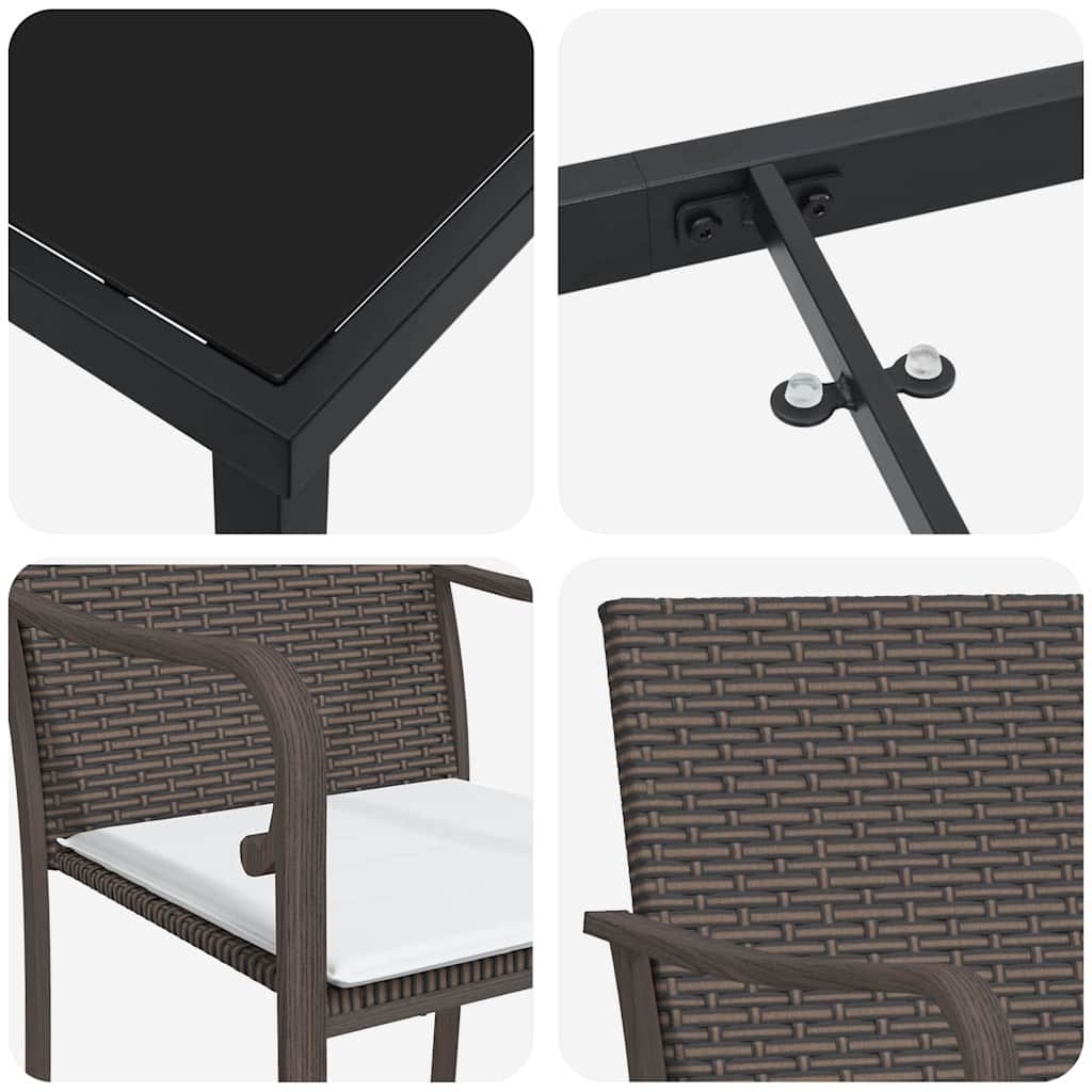 Set da Pranzo per Giardino 9 pz Marrone e Nero Rattan in PE