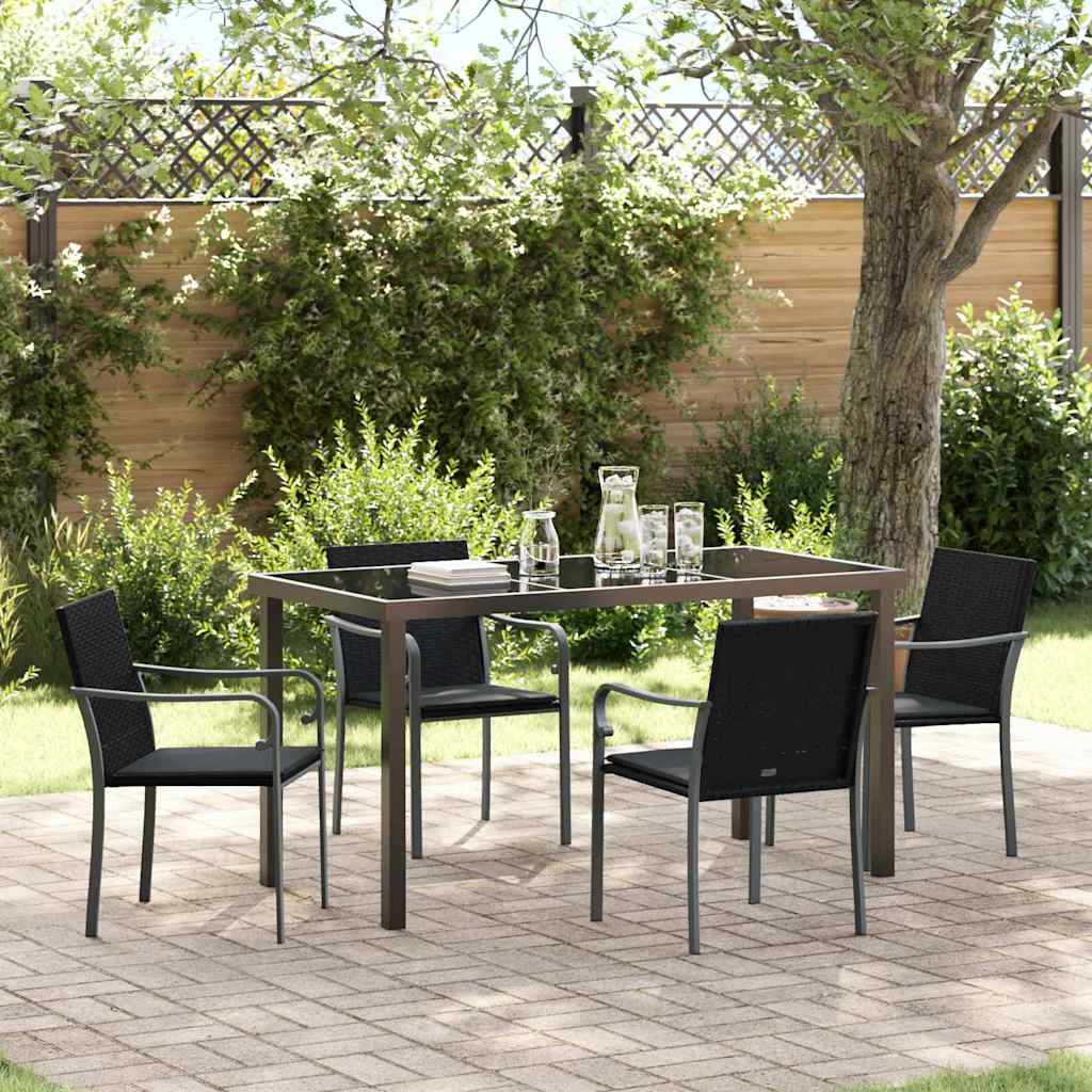 Set da Pranzo per Giardino 5 pz Nero e Grigio Rattan in PE