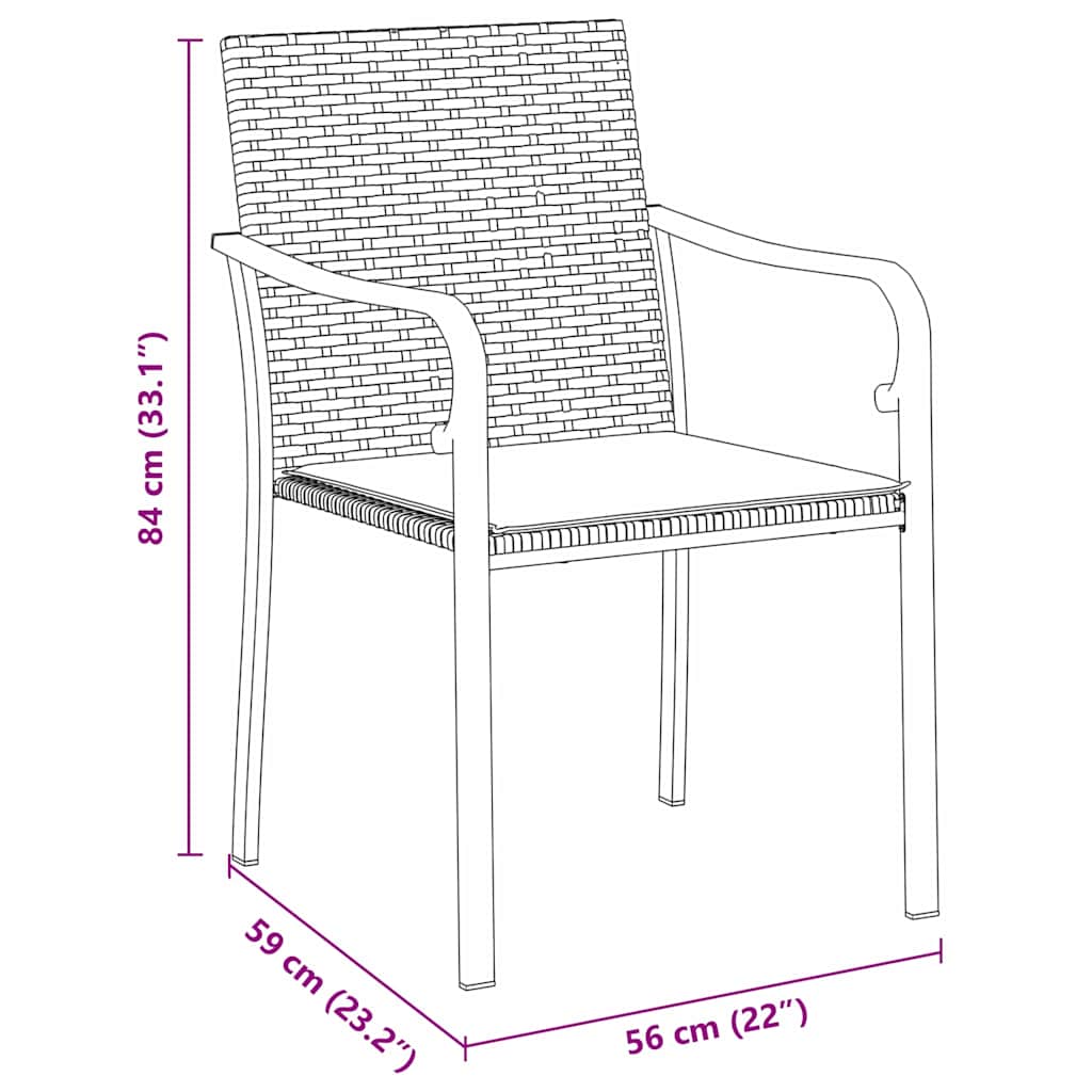 Set da Pranzo per Giardino 5 pz Nero e Grigio Rattan in PE