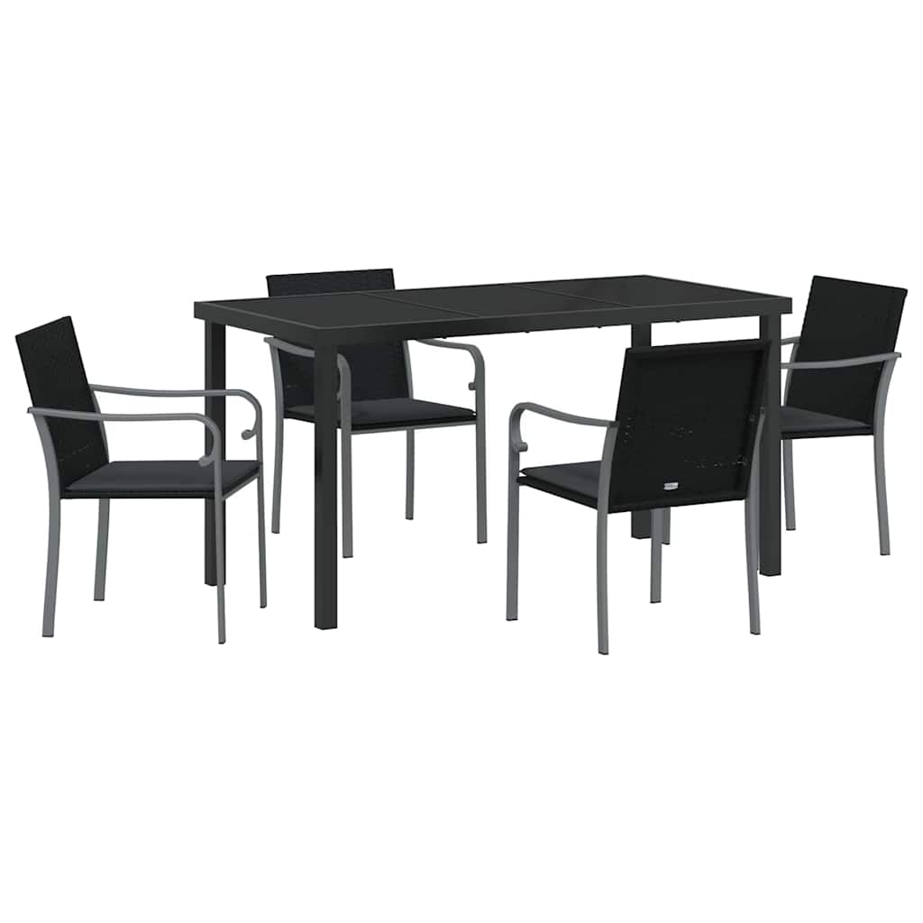 Set da Pranzo per Giardino 5 pz Nero e Grigio Rattan in PE
