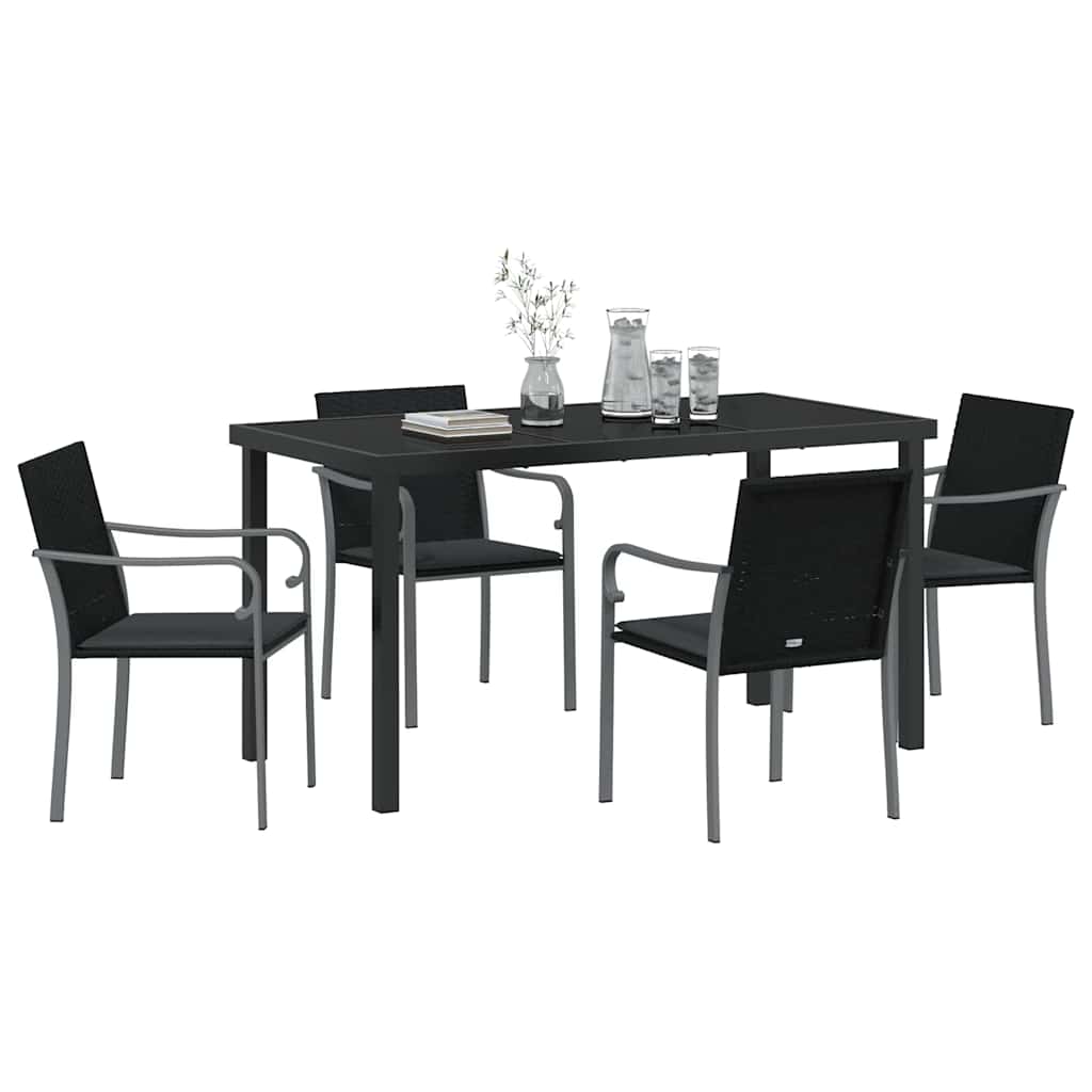 Set da Pranzo per Giardino 5 pz Nero e Grigio Rattan in PE