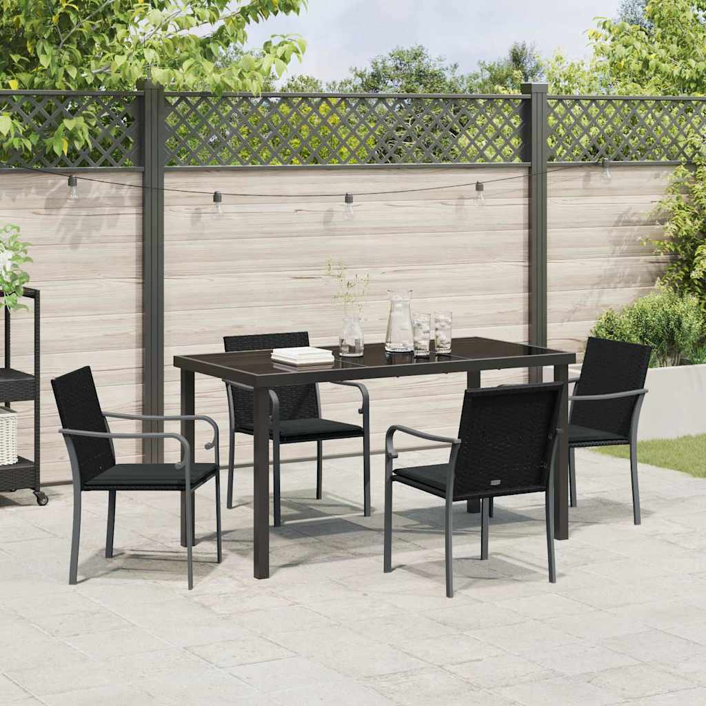 Set da Pranzo per Giardino 5 pz Nero e Grigio Rattan in PE