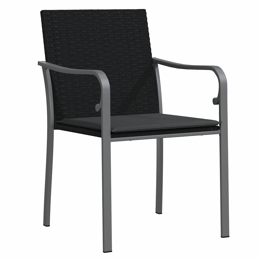 Set da Pranzo per Giardino 5 pz Nero e Grigio Rattan in PE