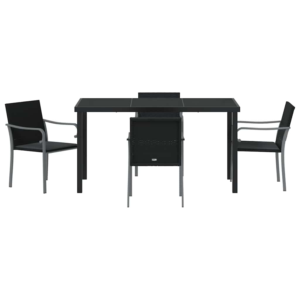 Set da Pranzo per Giardino 5 pz Nero e Grigio Rattan in PE