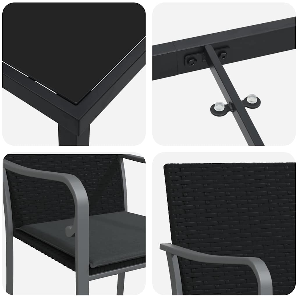 Set da Pranzo per Giardino 5 pz Nero e Grigio Rattan in PE