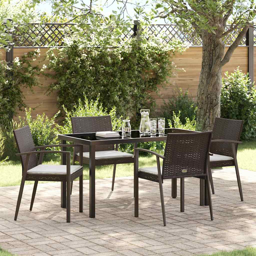 Set da Pranzo per Giardino 5 pz Marrone e Nero Rattan in PE
