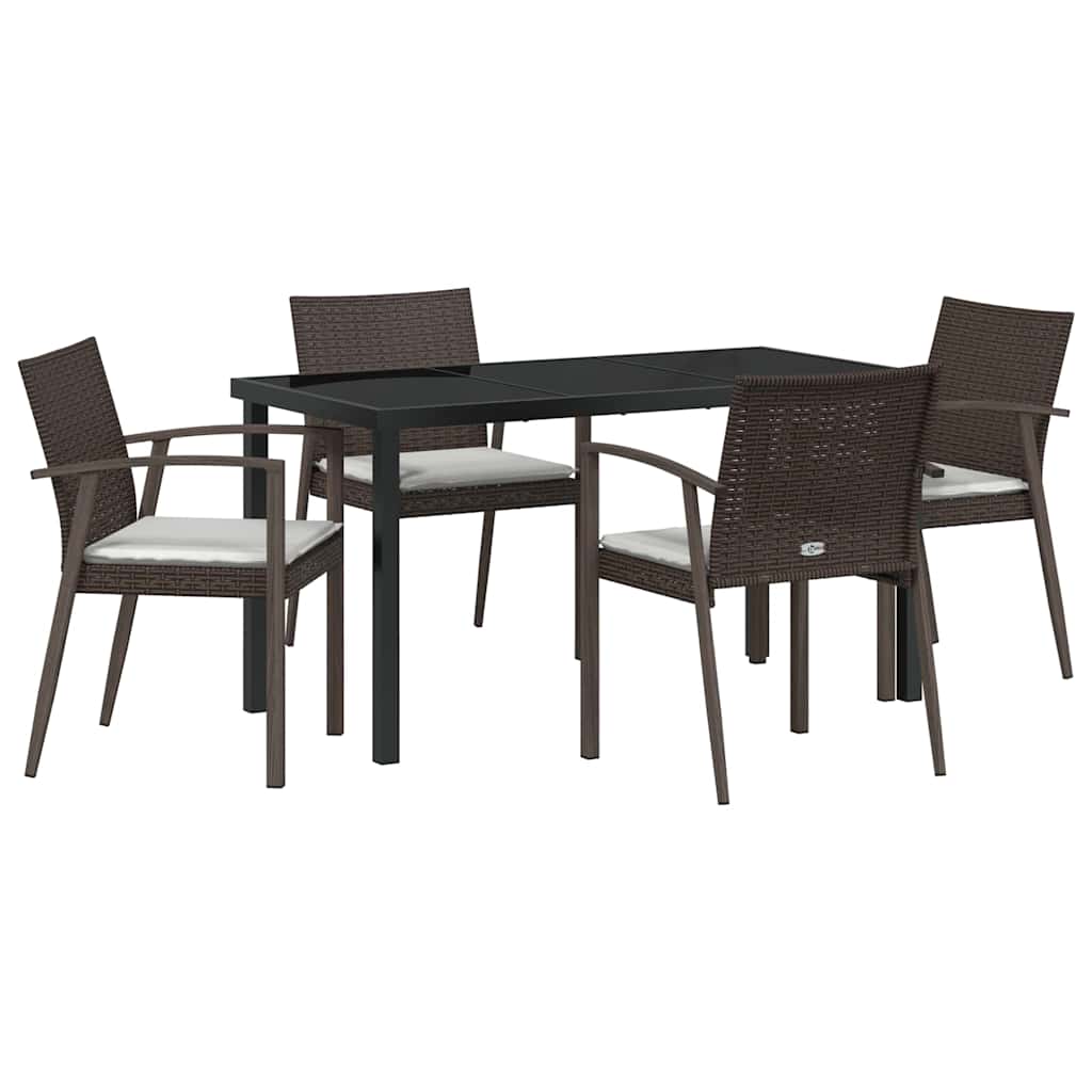 Set da Pranzo per Giardino 5 pz Marrone e Nero Rattan in PE