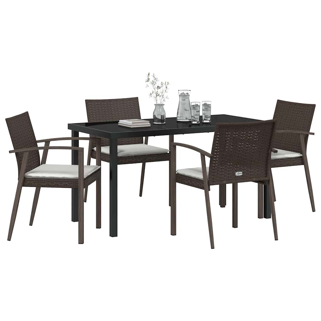 Set da Pranzo per Giardino 5 pz Marrone e Nero Rattan in PE