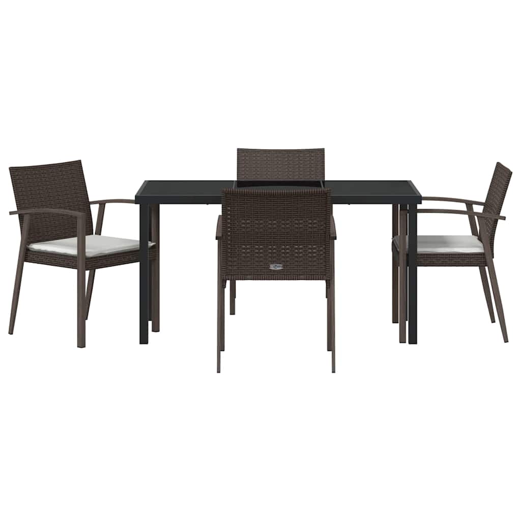 Set da Pranzo per Giardino 5 pz Marrone e Nero Rattan in PE